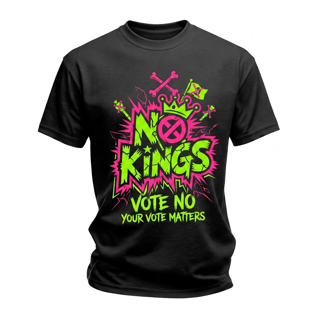 No Kings Neon Punk Protest Anti Authoritarian Graphic Unisex TShirt