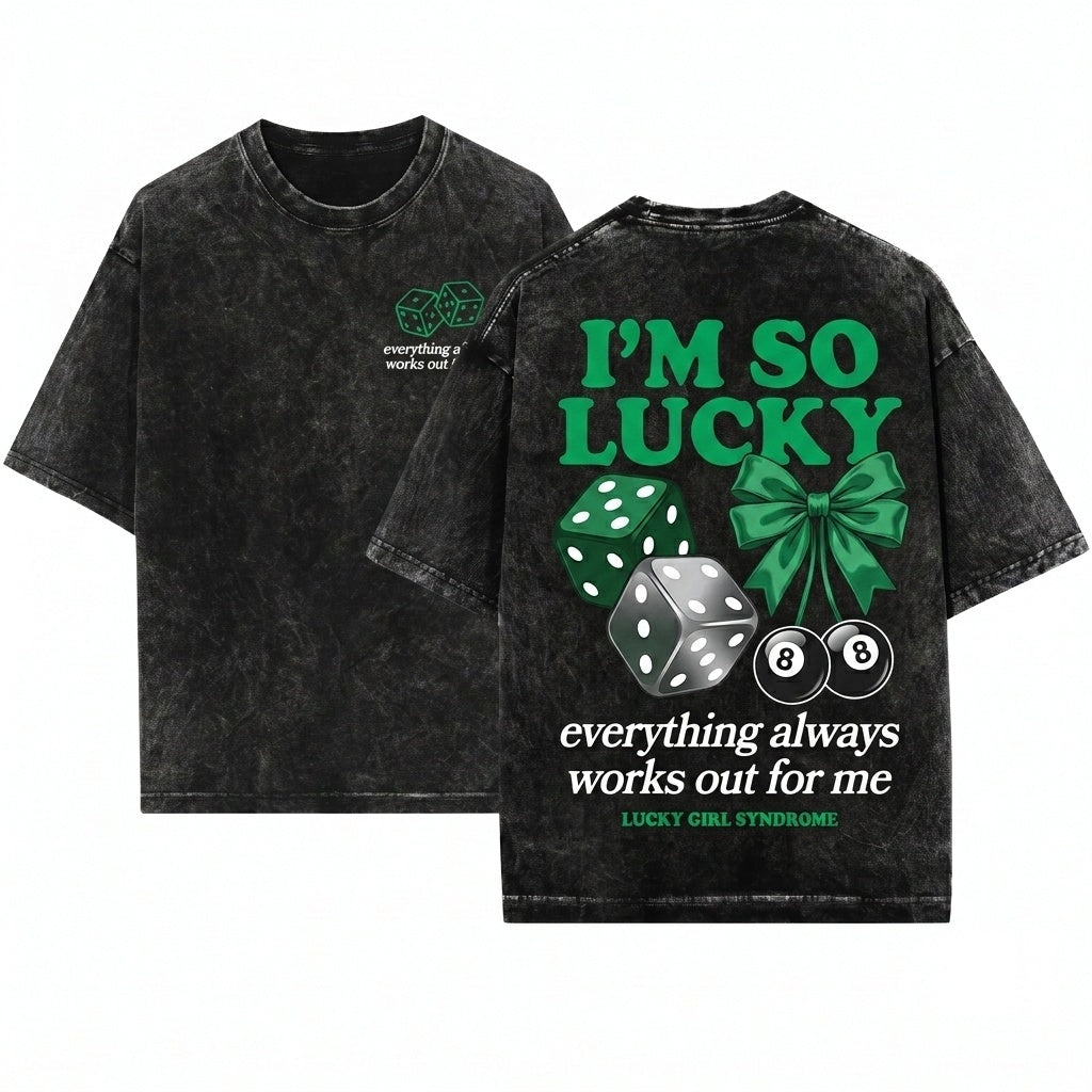 Lucky Girl Retro St Patricks Day Shamrock Luck Graphic Aesthetic Trendy Unisex Wash T-Shirt