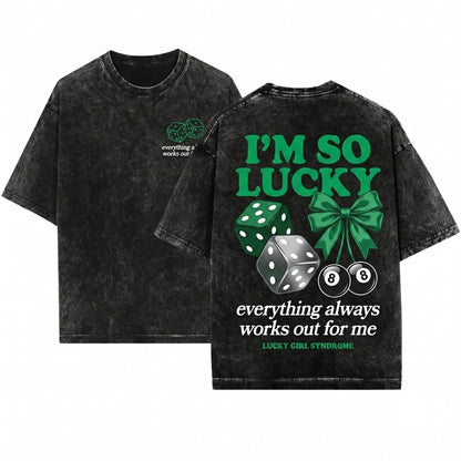 Lucky Girl Retro St Patricks Day Shamrock Luck Graphic Aesthetic Trendy Unisex Wash T-Shirt