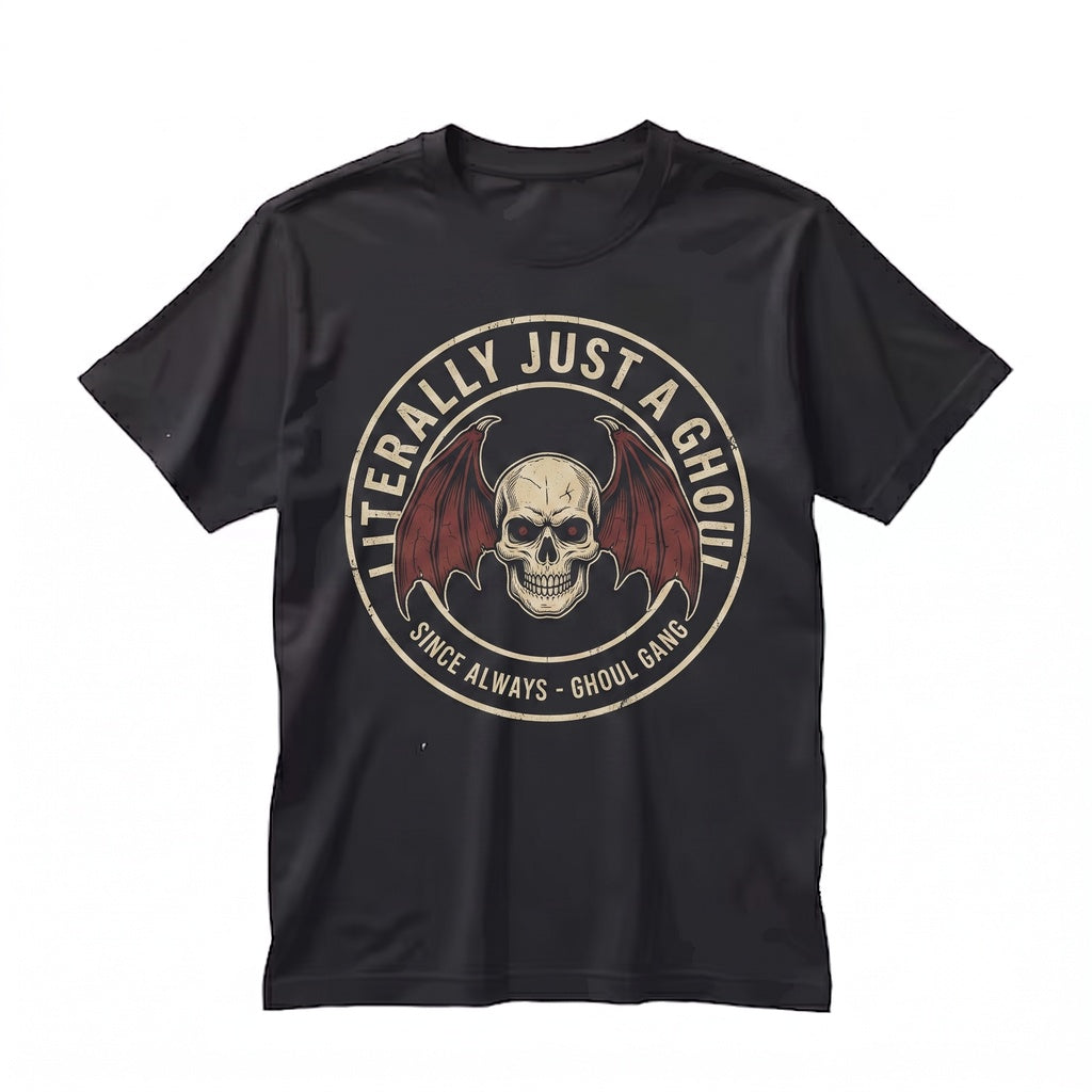 Just A Ghoul Spooky Creepy Cute Bat Goth Alt Black White Metal Graphic Unisex TShirt