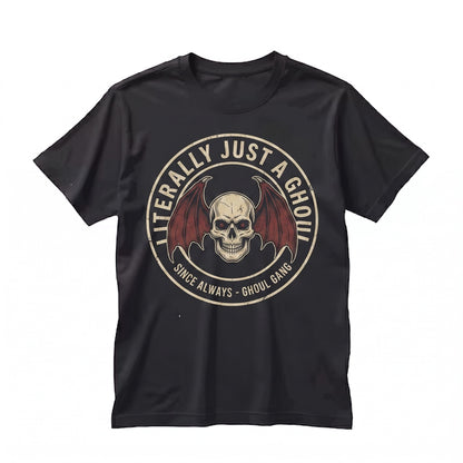 Just A Ghoul Spooky Creepy Cute Bat Goth Alt Black White Metal Graphic Unisex TShirt