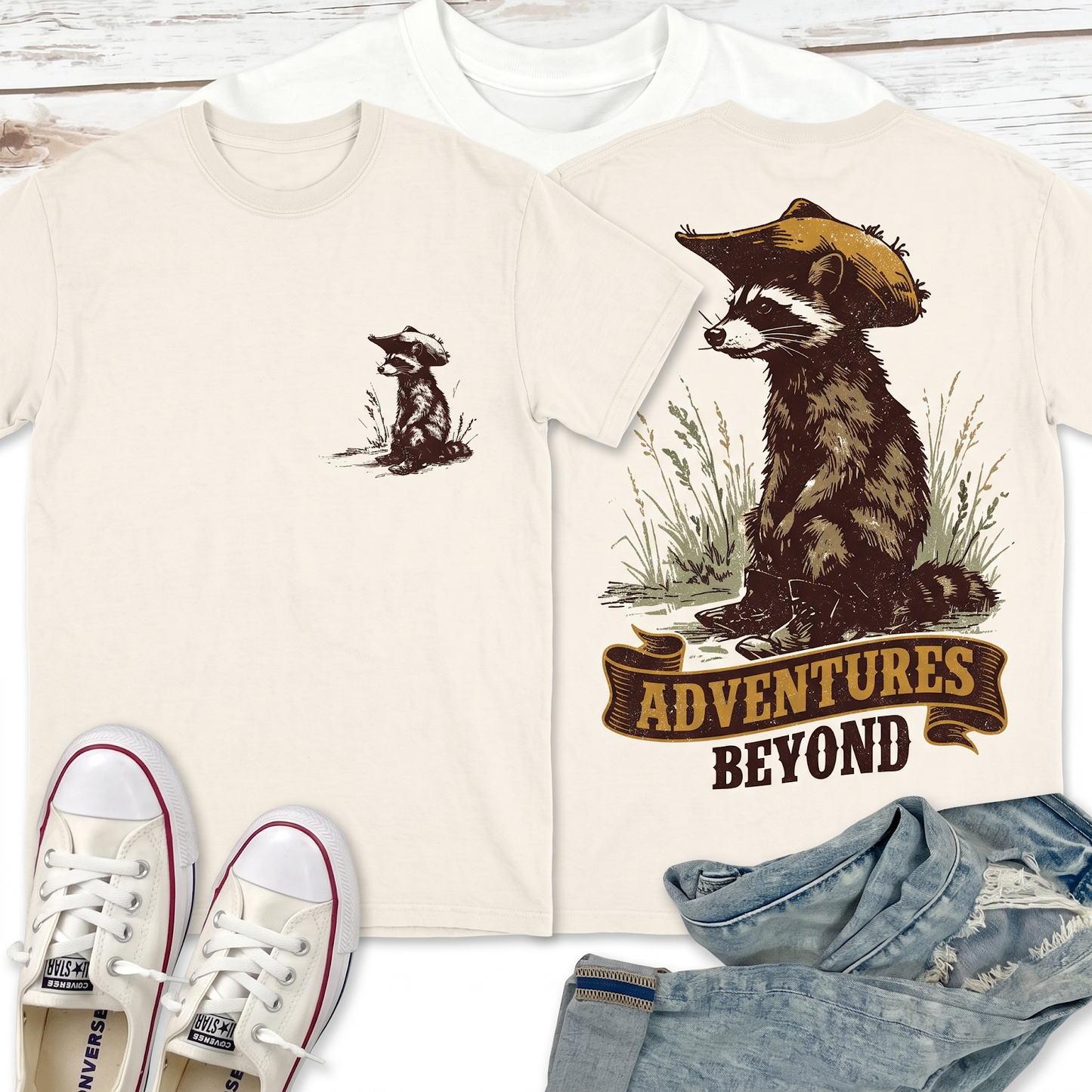 Vintage Raccoon Cowboy Western Animal Lovers Sitting Cute Hat Funny Tee Unisex Heavyweight Garment-Dyed T-Shirt