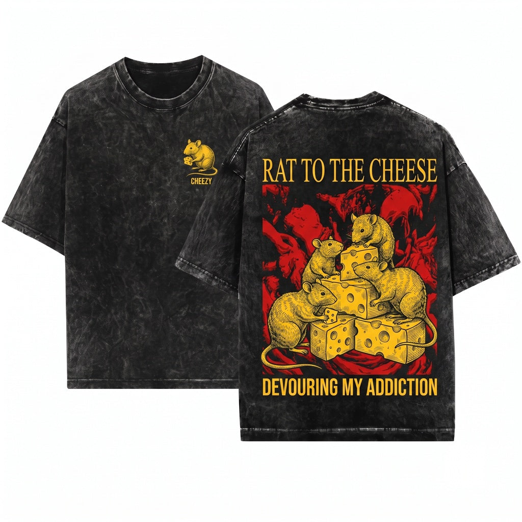 Rat to the Cheese Retro Nipponese Graphic Clothing Unisex Wash T-Shirt
