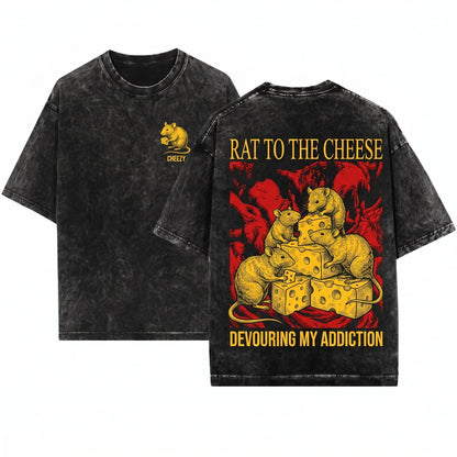 Rat to the Cheese Retro Nipponese Graphic Clothing Unisex Wash T-Shirt