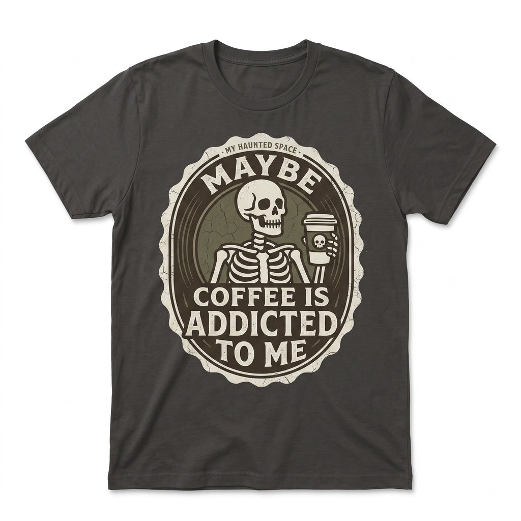 Maybe Coffee Is Addicted To Me Spooky Skeleton Funny Graphic Sweatshirt Hoodie Unisex TShirt