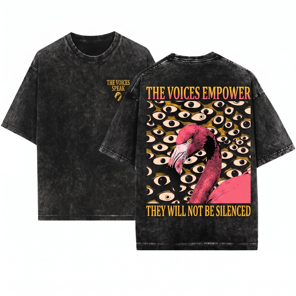 The Voices Empower Me Vintage Japanese Flamingo Unisex Wash T-Shirt