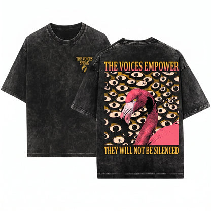 The Voices Empower Me Vintage Japanese Flamingo Unisex Wash T-Shirt