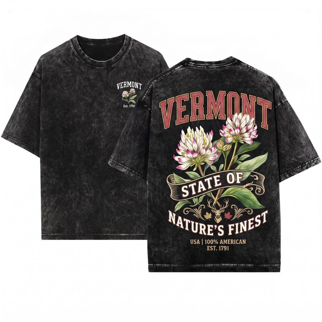 Vermont State Botanical Flower Gardening Travel Gift Mother Girlfriend Unisex Wash T-Shirt