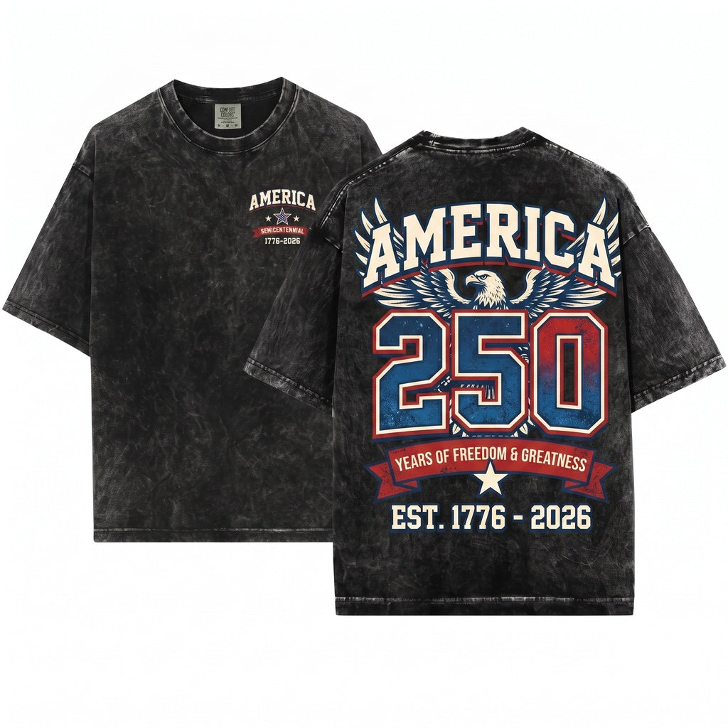 250 Years of Greatness America Independence USA Patriotic Unisex Wash T-Shirt