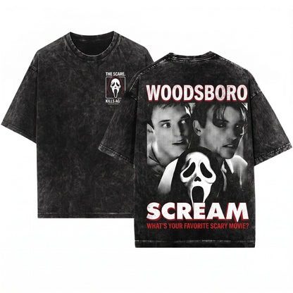Spooky Season Halloween Horror Slasher Film Graphic Unisex Wash T-Shirt