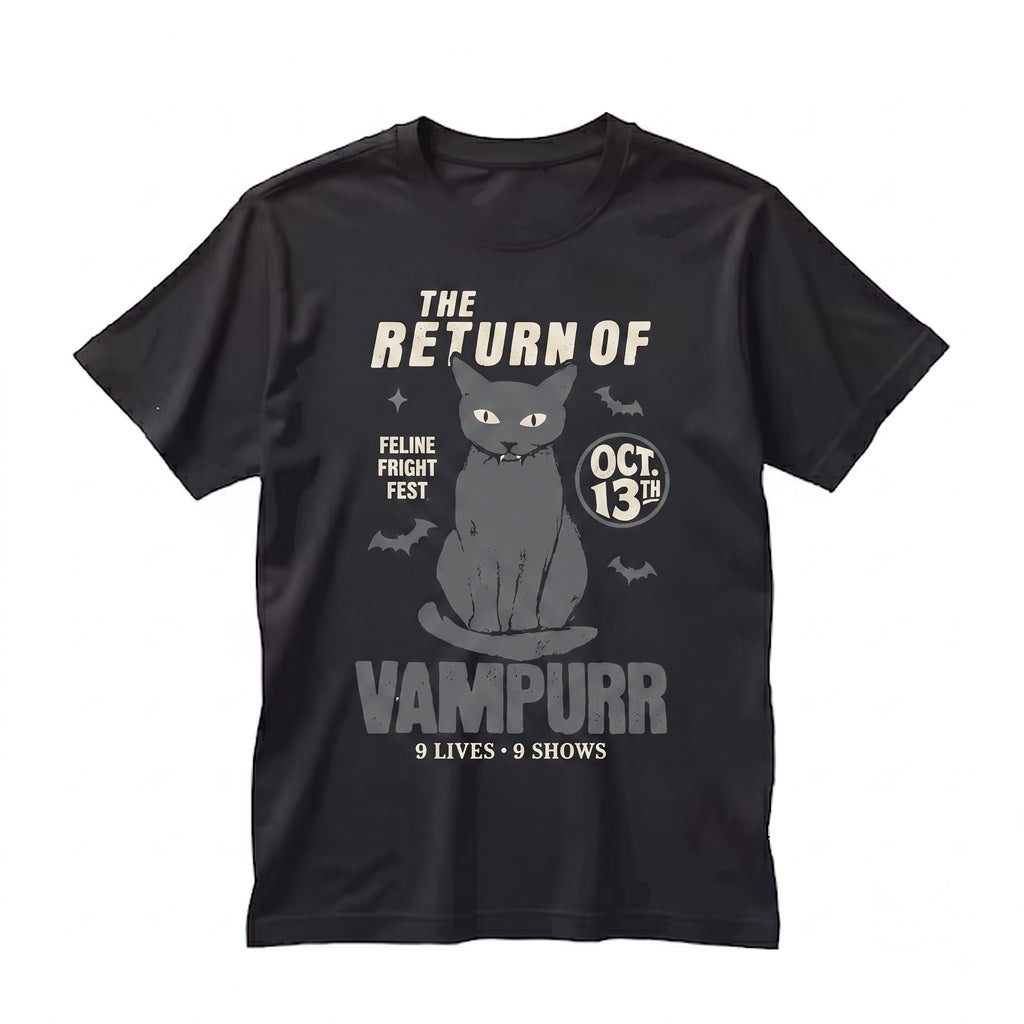 Vampurr Funny Black Cat Halloween Spooky Vampire Feline Goth Graphic Unisex TShirt