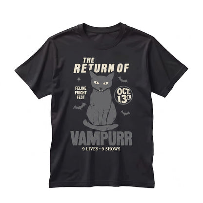 Vampurr Funny Black Cat Halloween Spooky Vampire Feline Goth Graphic Unisex TShirt