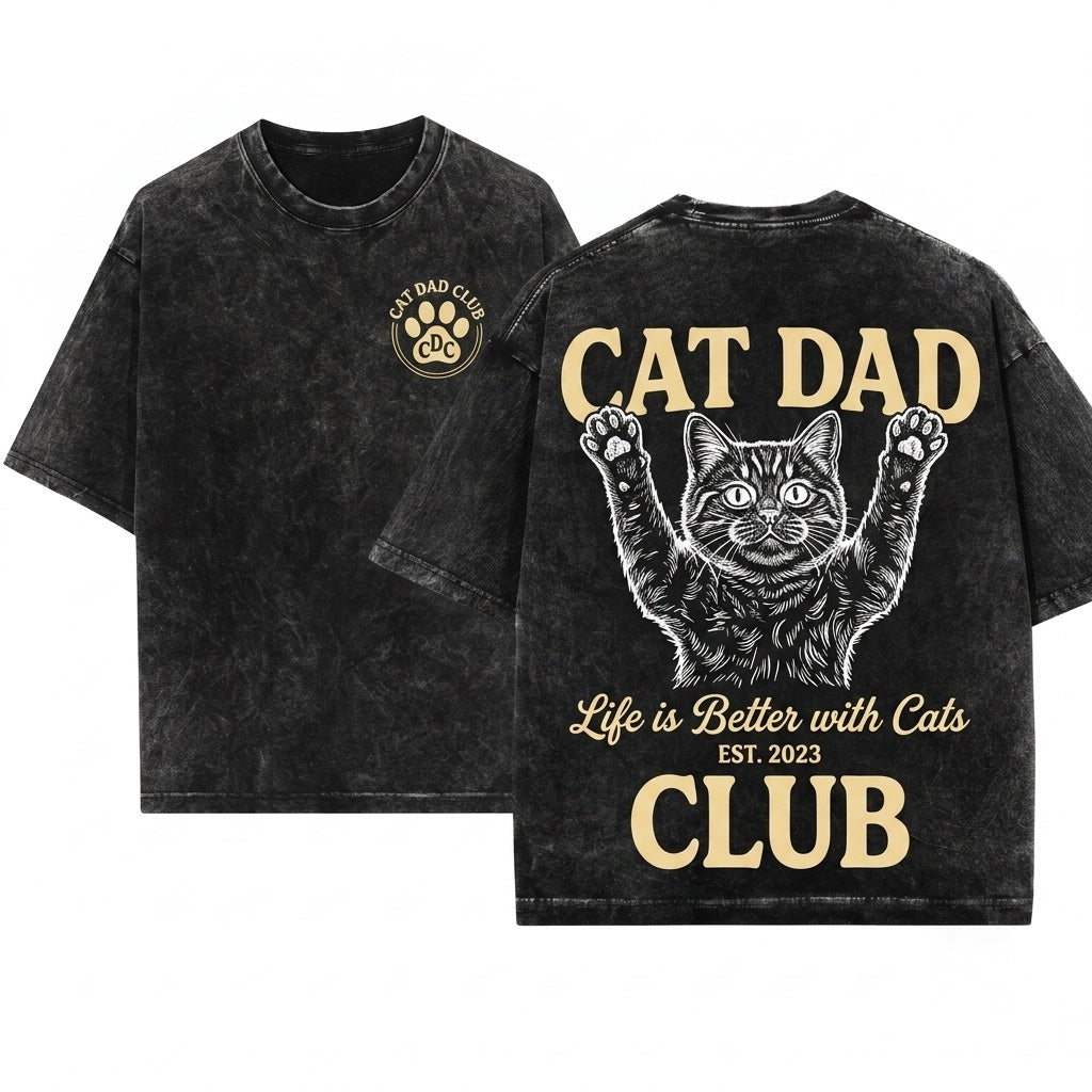 Funny New Cat Dad Club Pet Parent Lover Back Design Unisex Wash T-Shirt