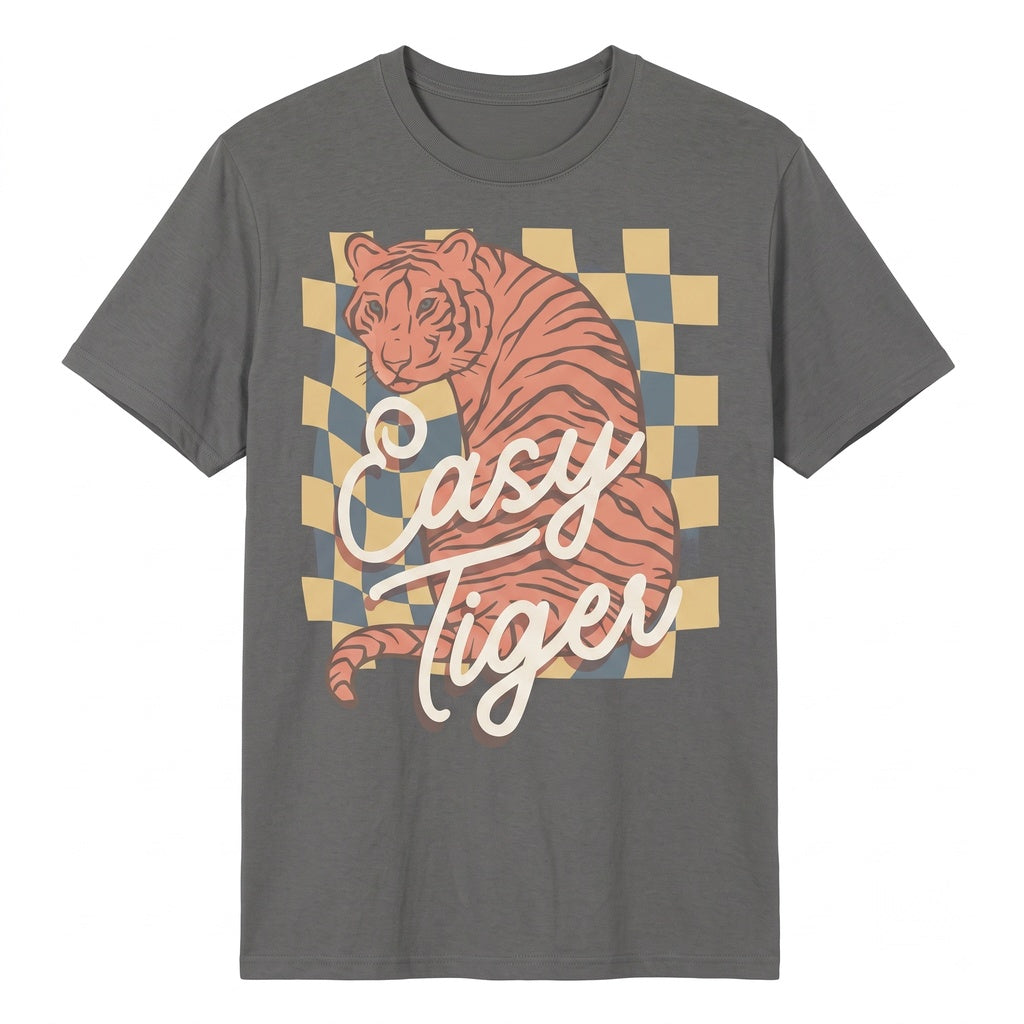 Vintage Easy Tiger Graphic Checkerboard Crewneck Cotton Unisex TShirt