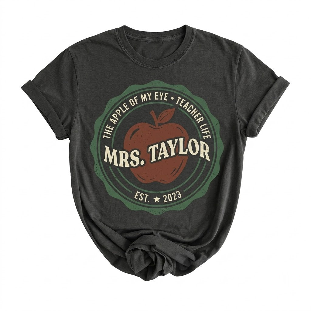 Customized Name Back To School Kindergarten Teacher Apple Cute Matching Preschool First Grade Educator Apparel Unisex TShirt
