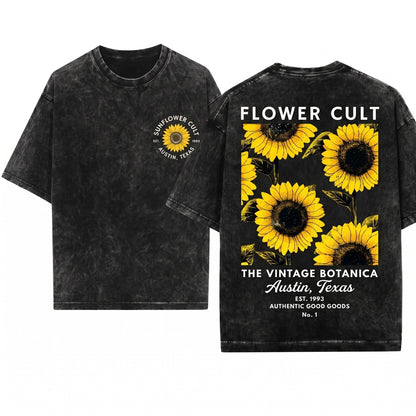 Tuscany Sunflower Market Botanical Summer Graphic Unisex Wash T-Shirt
