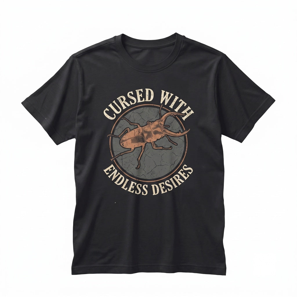 Cursed with Endless Desires Vintage Japanese Stag Beetle Graphic Print Unisex TShirt