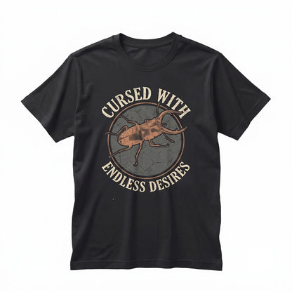 Cursed with Endless Desires Vintage Japanese Stag Beetle Graphic Print Unisex TShirt