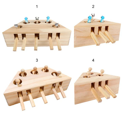 Cat Toy  Solid Wooden Interactive Maze Pet Hit Hamster With Five Holes Mouse Hole Catch Bite Catnip Funny Toy