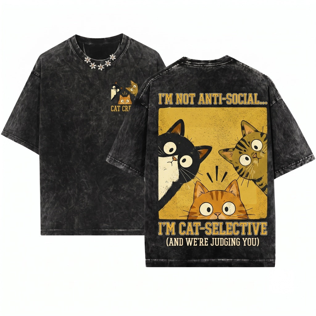 Vintage Whimsical Retro Aesthetic Cute Funny Curious Feline Graphic Lover Gift Unisex Wash T-Shirt