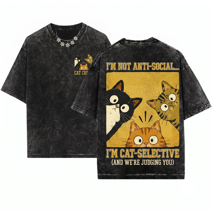 Vintage Whimsical Retro Aesthetic Cute Funny Curious Feline Graphic Lover Gift Unisex Wash T-Shirt