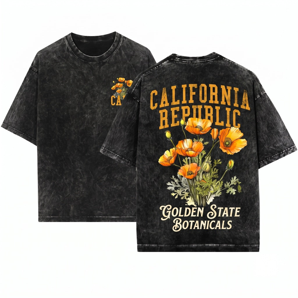 California State Golden Poppy Floral Botanical Gardening Travel Gift Mother Girlfriend Unisex Wash T-Shirt