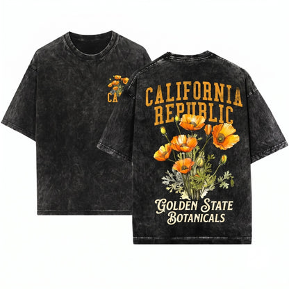 California State Golden Poppy Floral Botanical Gardening Travel Gift Mother Girlfriend Unisex Wash T-Shirt