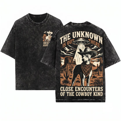 UFO Cowboy Basenji Dog Alien Vintage Space Cowdog Funny Western Mom Dad Gift Unisex Wash T-Shirt