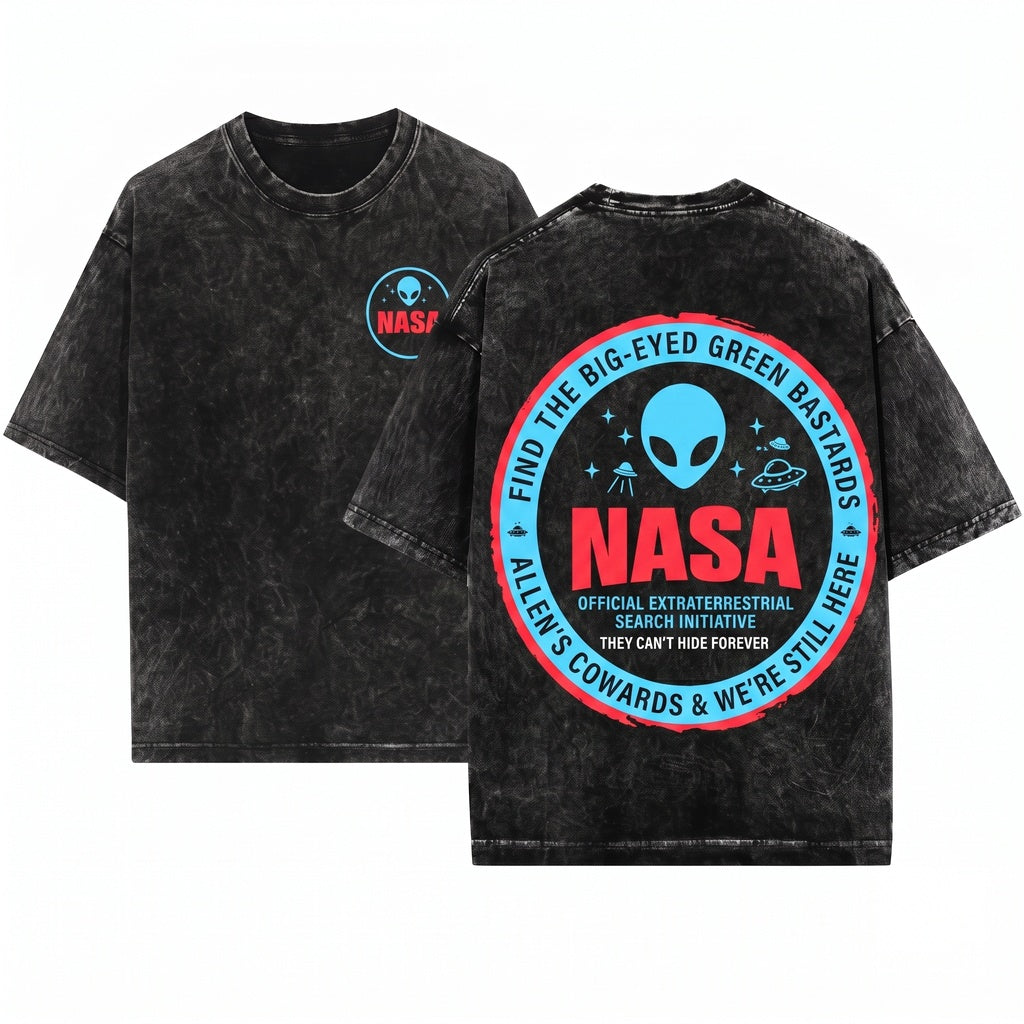 Funny Extra-Terrestrial UFO Badge Logo Graphic Unisex Wash T-Shirt