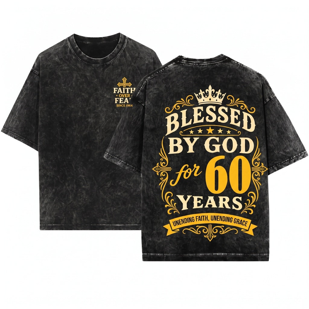 Blessed By God 60th Birthday Anniversary Faith Christian Gift Unisex Wash T-Shirt