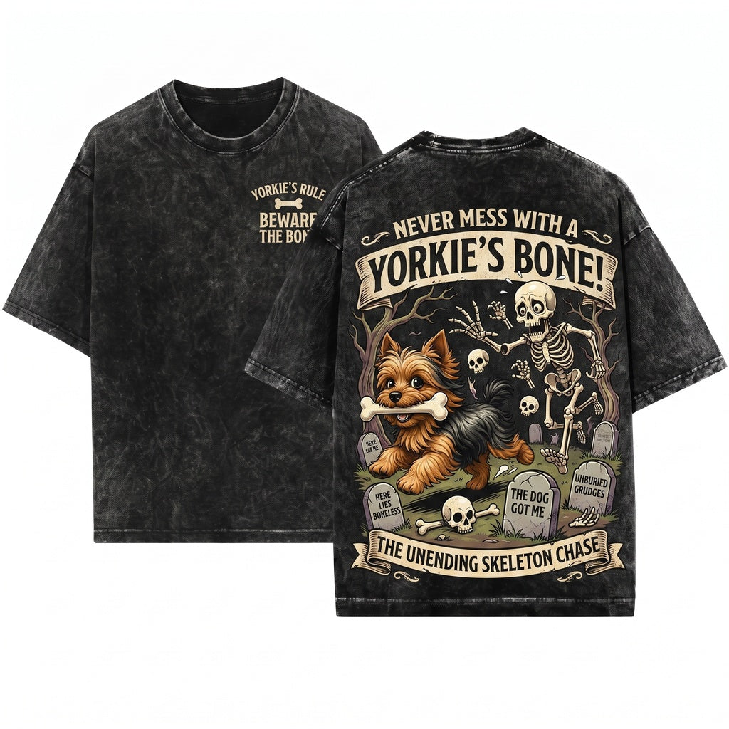 Funny Yorkie Skeleton Cute Halloween Yorkshire Terrier Graphic Unisex Wash T-Shirt