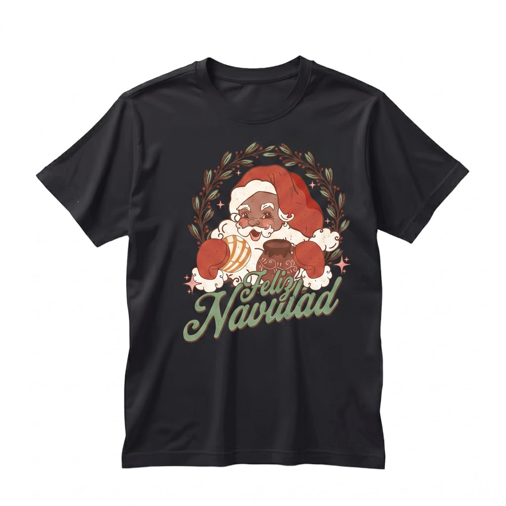 Vintage Feliz Navidad Mexican Santa Christmas Retro Graphic Apparel Unisex TShirt