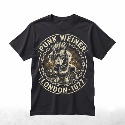 Funny Vintage Punk Dachshund Graphic Mohawk Sausage Dog Gothic Pet Lover Gift Mom Unisex TShirt