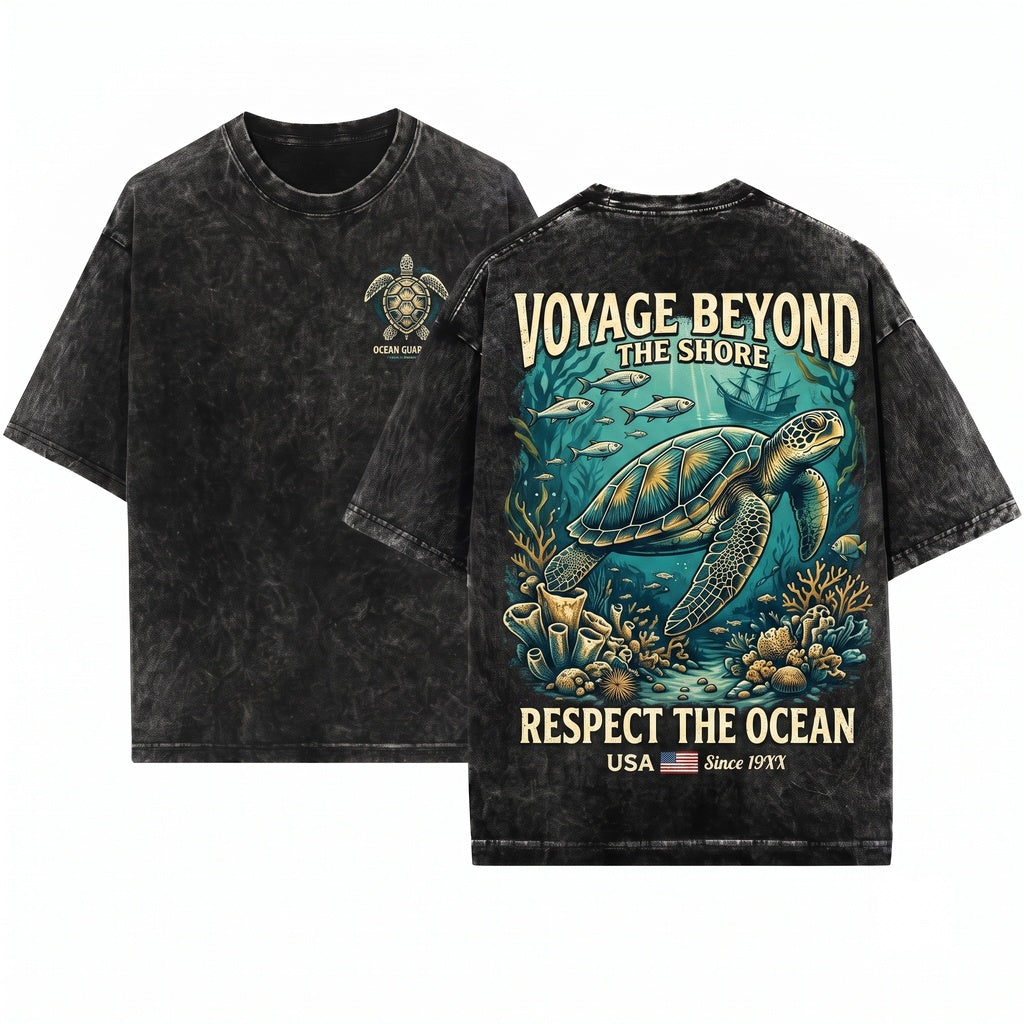 Vintage Sea Turtle Ocean Marine Life Coastal Wildlife Nature Graphic Lover Gift Unisex Wash T-Shirt