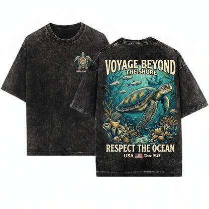 Vintage Sea Turtle Ocean Marine Life Coastal Wildlife Nature Graphic Lover Gift Unisex Wash T-Shirt