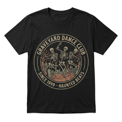 Dancing Skeletons Halloween Spooky Graveyard Season Graphic Fall Apparel Unisex TShirt