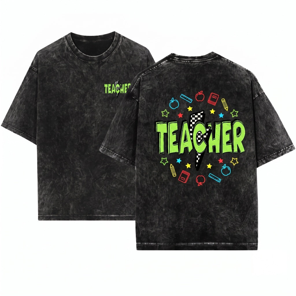 Retro Neon Teacher Appreciation Back to School Gift Teach Summer Break Unisex Wash T-Shirt