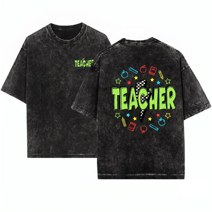 Retro Neon Teacher Appreciation Back to School Gift Teach Summer Break Unisex Wash T-Shirt