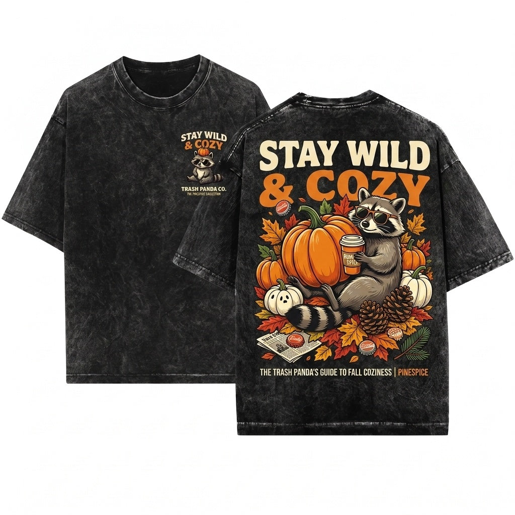 Cute Embroidered Pumpkin Raccoon Cozy Fall Autumn Animal Gift Unisex Wash T-Shirt