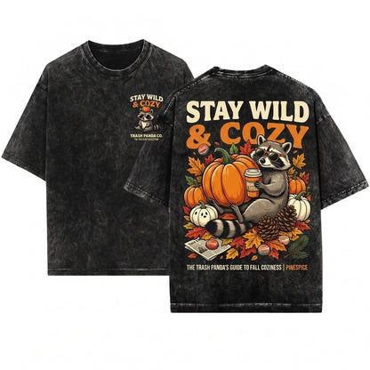 Cute Embroidered Pumpkin Raccoon Cozy Fall Autumn Animal Gift Unisex Wash T-Shirt