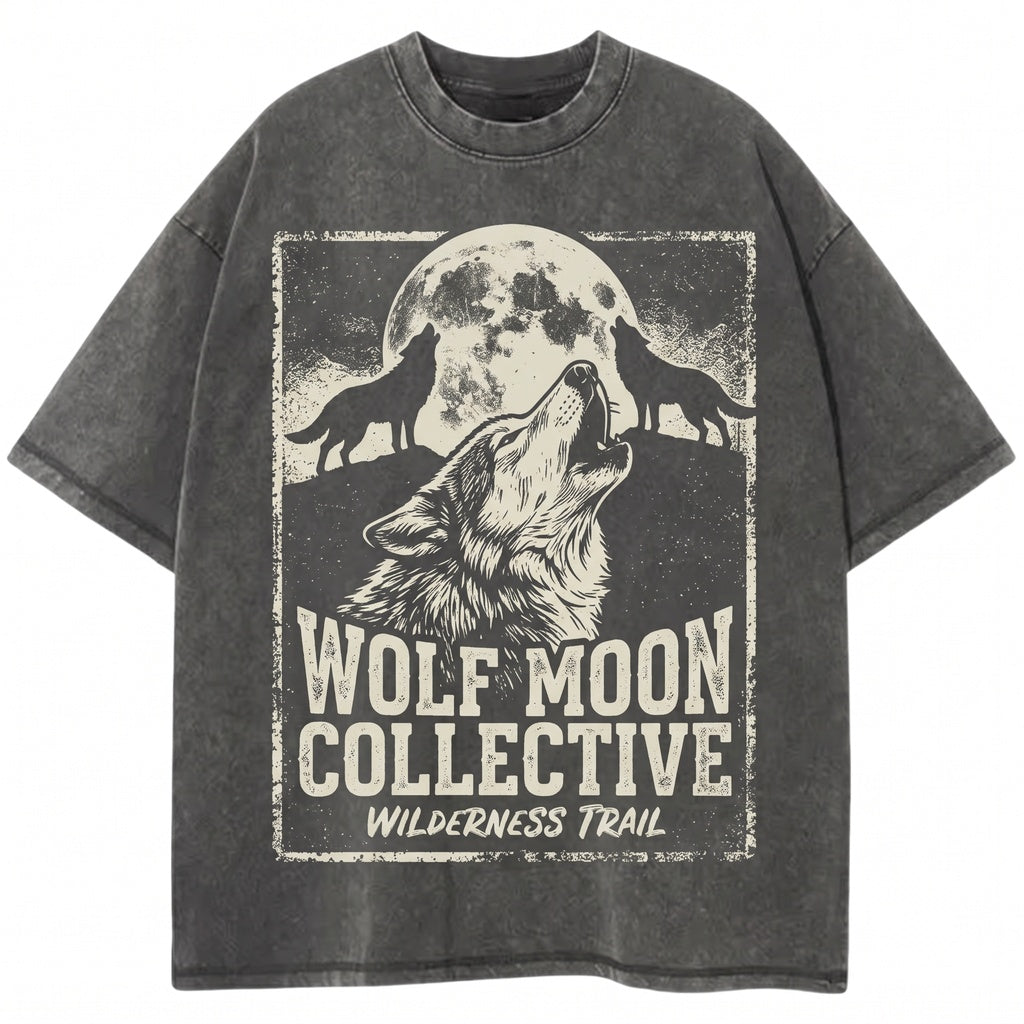 Vintage Three Wolves Moon Graphic Funny Meme Apparel, Unisex TShirt