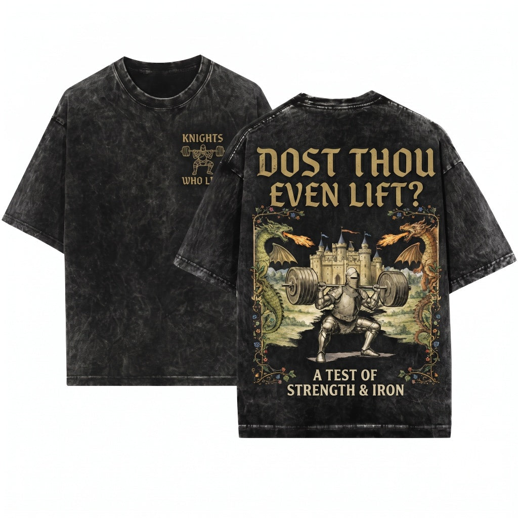 Dost Thou Even Hoist Medieval Gym Retro Vintage Graphic Unisex Wash T-Shirt