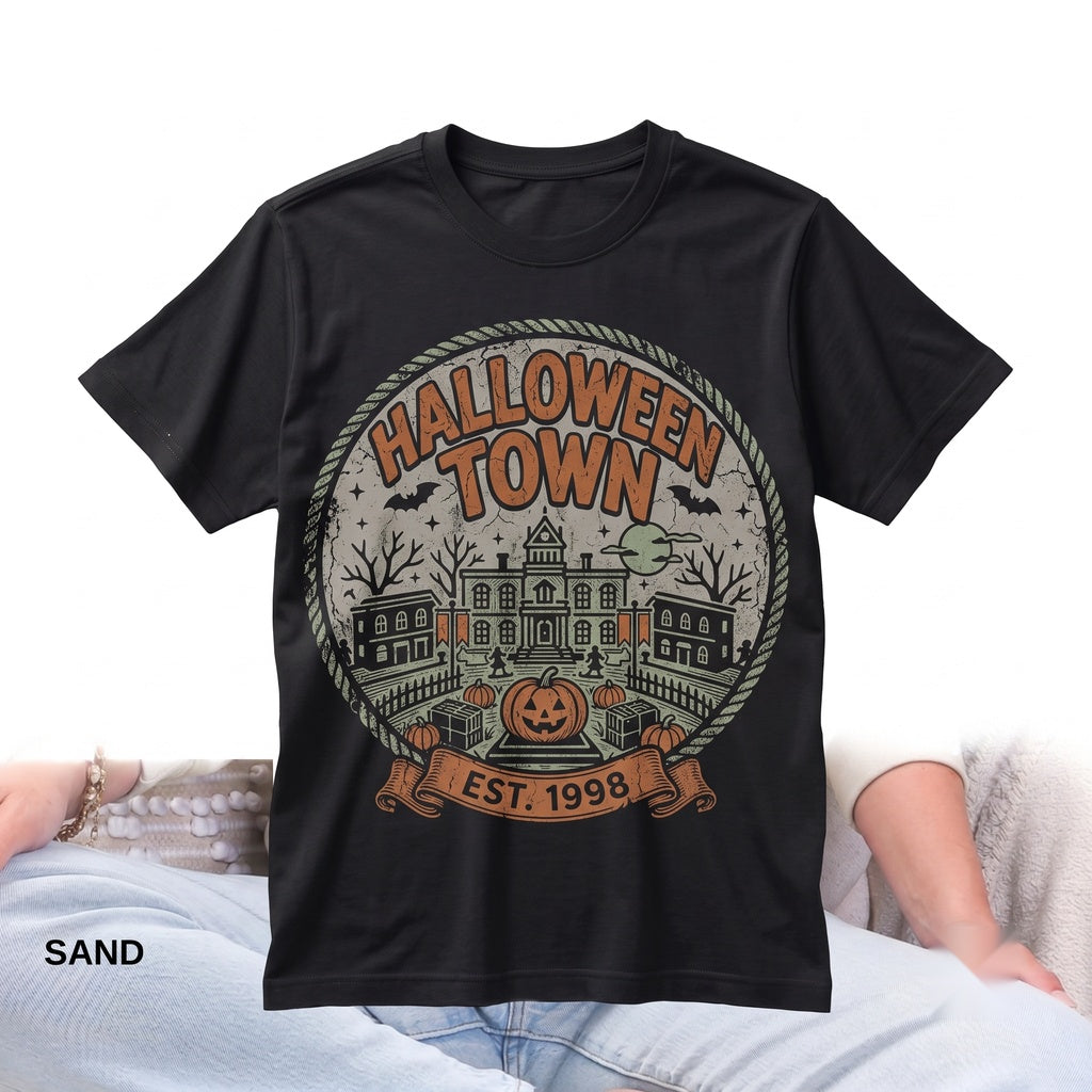 Vintage Witch CityVintage Spooky Town Est 1998 College Fall Cozy Halloween Apparel Graphic Unisex TShirt