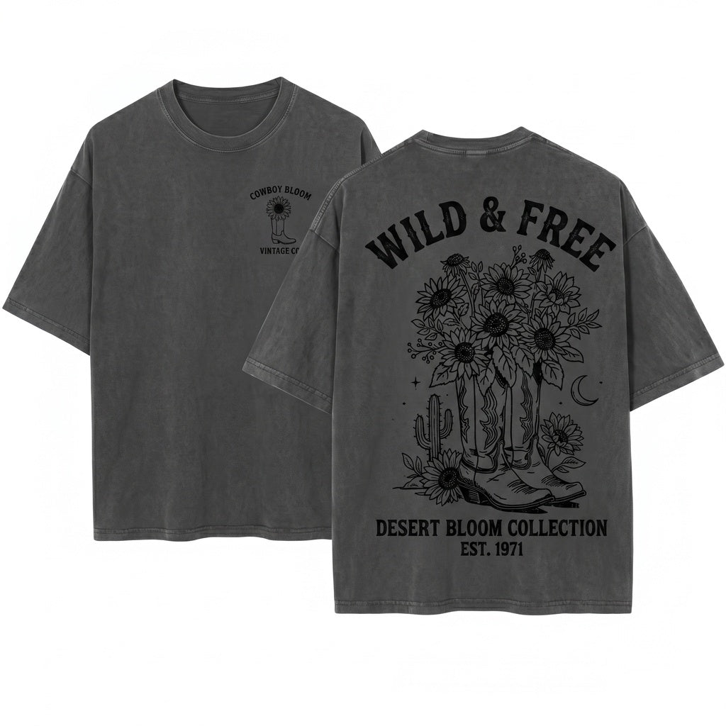 Floral Cowboy Boots Western Country Vintage Graphic Unisex Wash T-Shirt