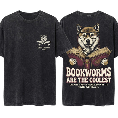 Shiba Inu Reading Bookworm Dog Librarian Mom Dad Gift Unisex Wash T-Shirt