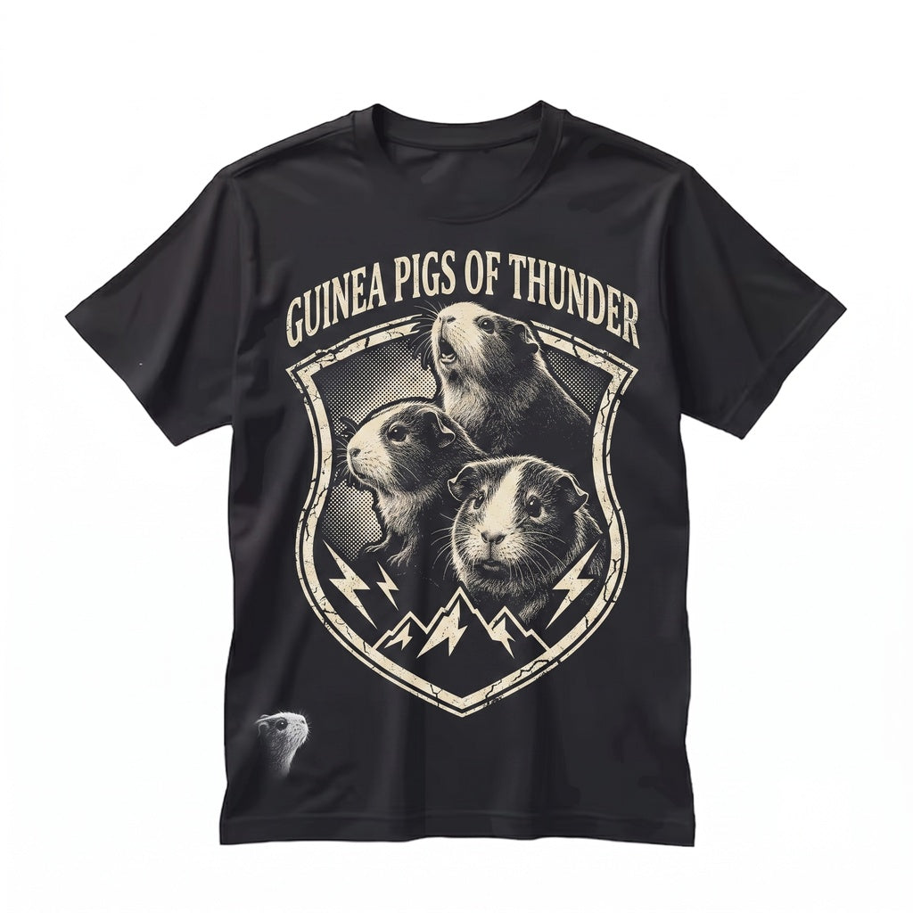 Vintage 90s Lightning Guinea Pig Howling Moon Graphic Dark Funny Pet Lover Gift Unisex TShirt