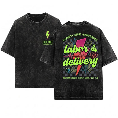 Neon Lightning Bolt Labor Delivery Registered Nurse RN L&D Gift Unisex Wash T-Shirt