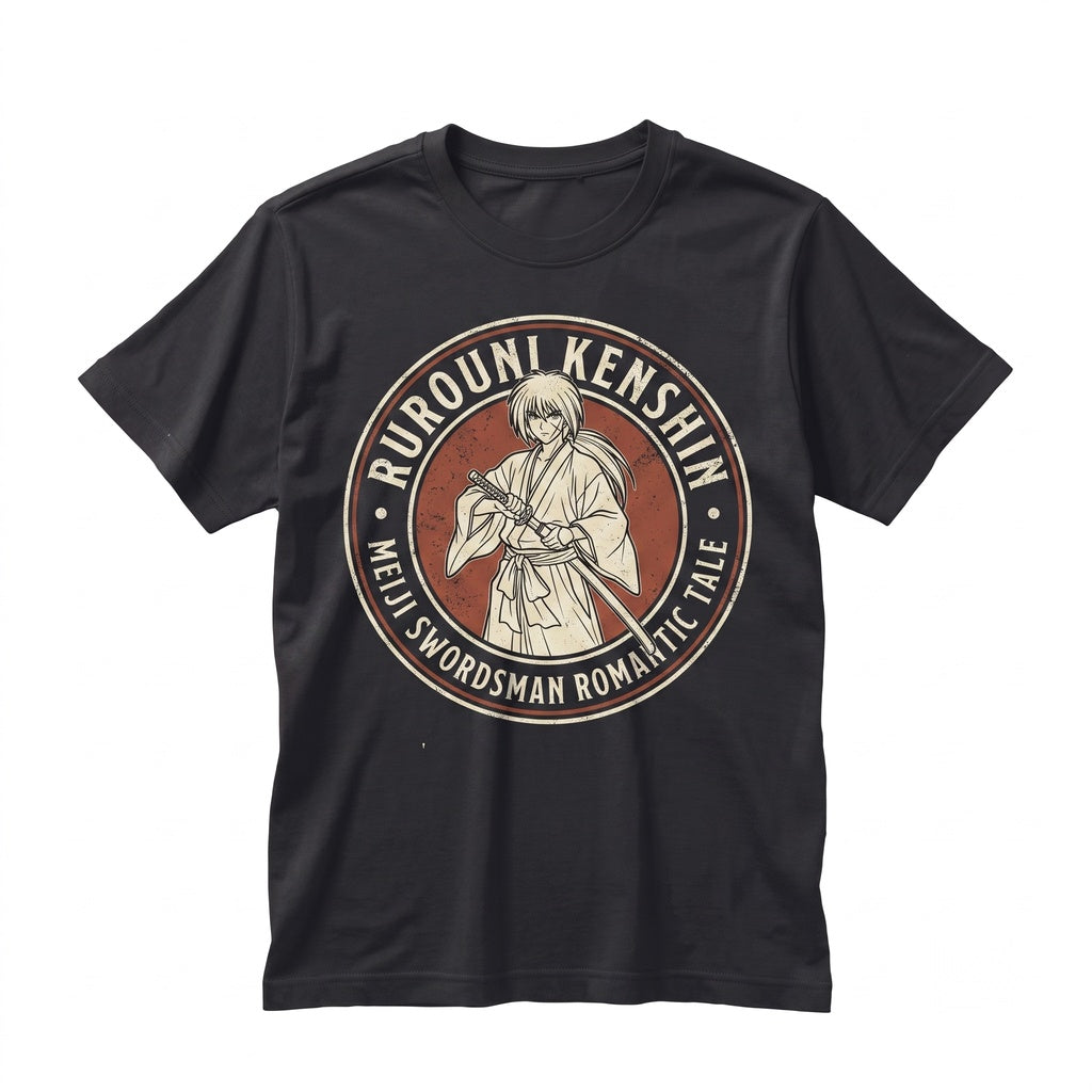 Japanese Anime Battousai Swordsman Graphic Cotton Short Sleeve Crewneck Unisex TShirt