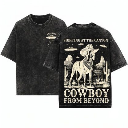 Vintage Bracco Italiano UFO Alien Space Cowboy Western Country Hunting Dog Mom Dad Retro Unisex Wash T-Shirt