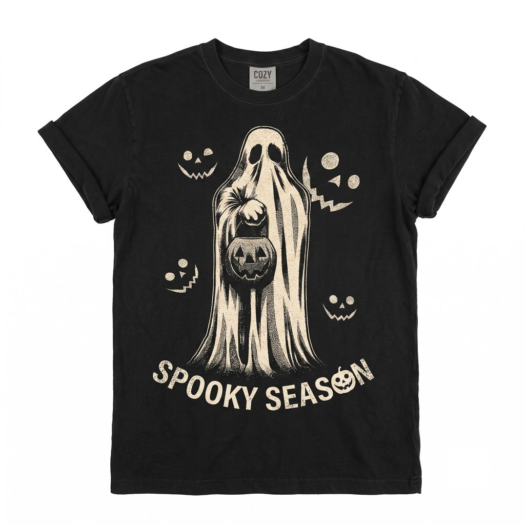 Vintage Spooky Pumpkin Face Ghost Jack O Lantern Graphic Fall Apparel Unisex TShirt